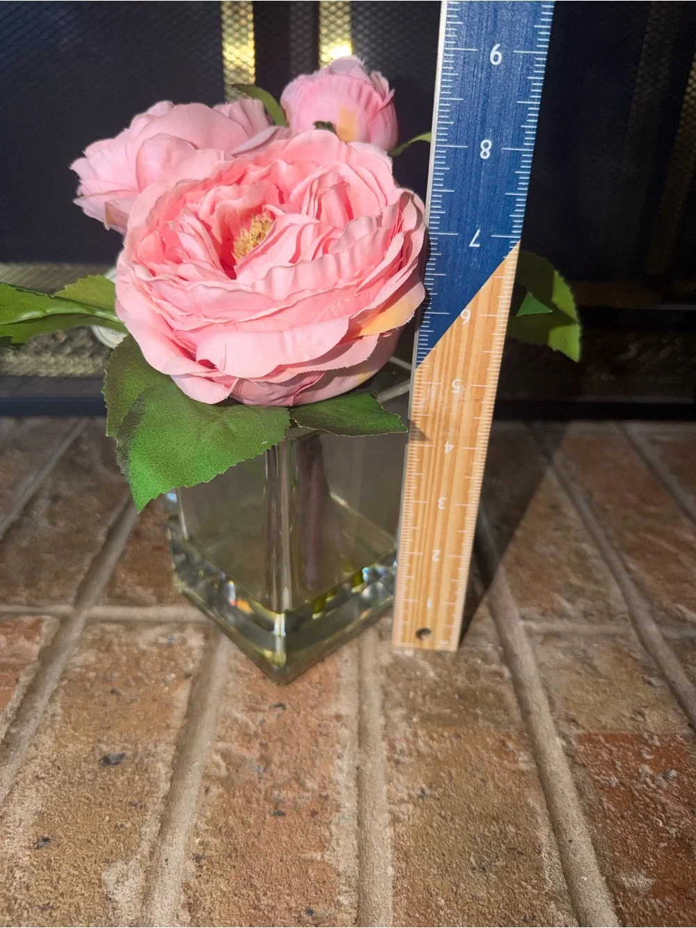 Pink Artificial Rose Arrangement in Glass Vase - Home Accents